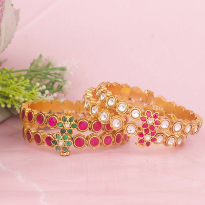 Classy Jadau Kundan Bangle With Floral Center