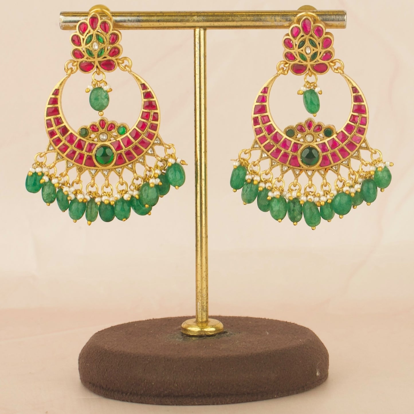 Dazzling Tilak Studded Jadau Kundan Chandbali Earrings