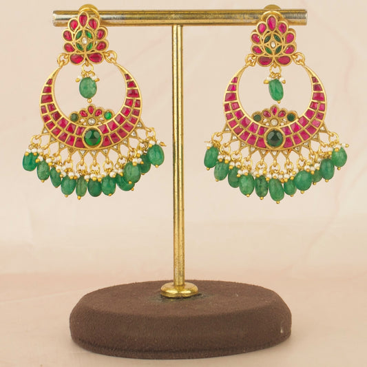 Dazzling Tilak Studded Jadau Kundan Chandbali Earrings
