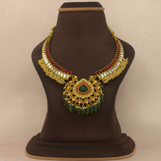 Elegant Multi colour stone jadau kundan Kanti necklace