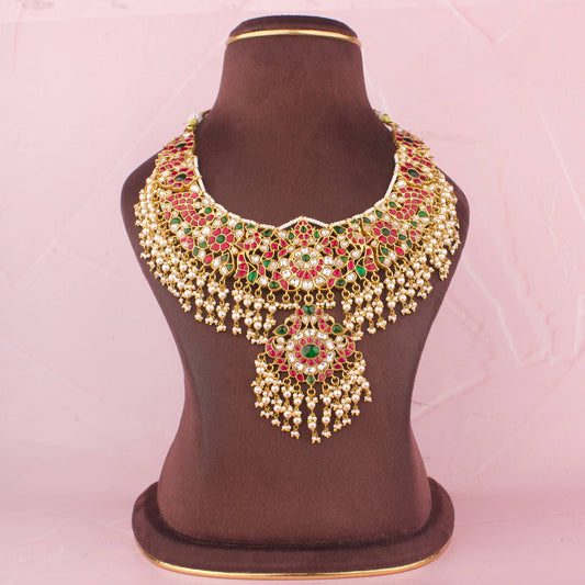 Luxury Bridal Jadau Kundan Necklace With Pendant Drop