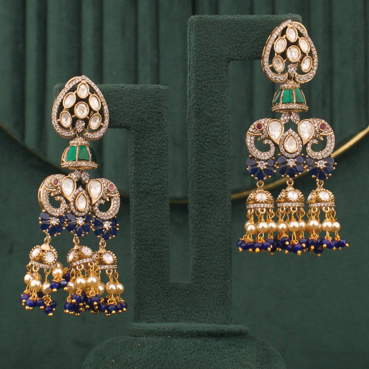 Bridal Polki Chandbali Earrings - Handcrafted Indian Bridal Jewelry by Dulhan Jewels
