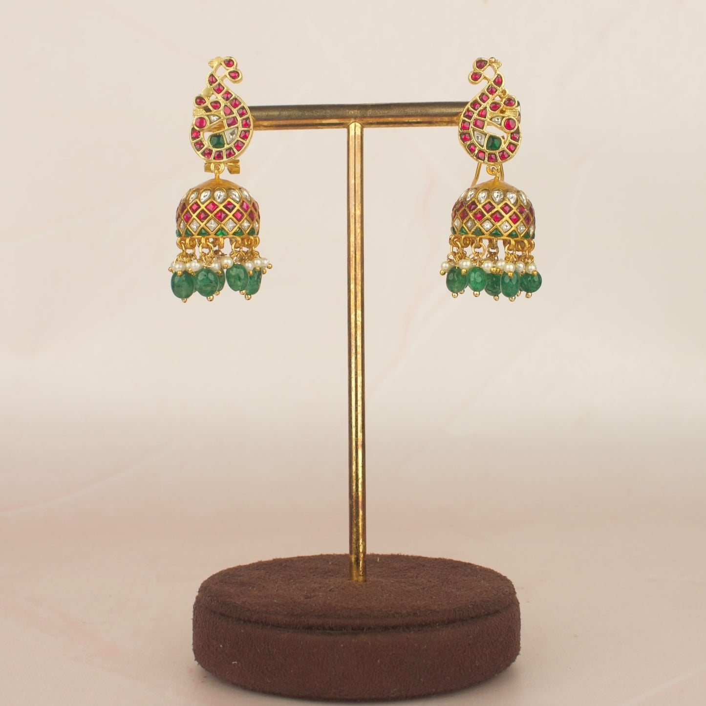 Peacock Studded Jadau Kundan Jhumka Earrings