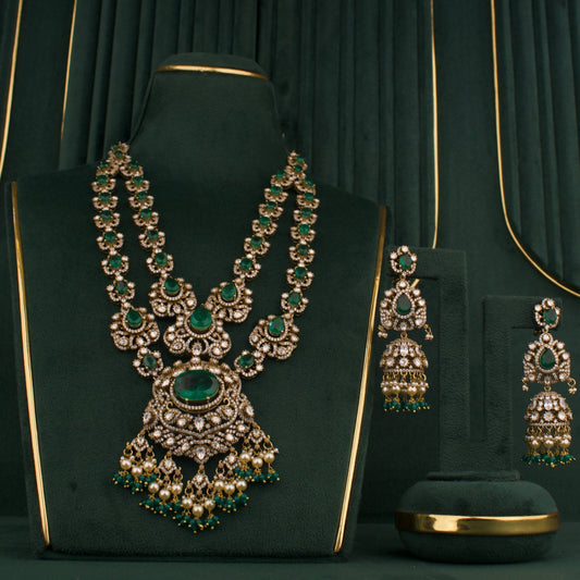 Bridal Victorian Layer Polki Haram With Matching Jhumki