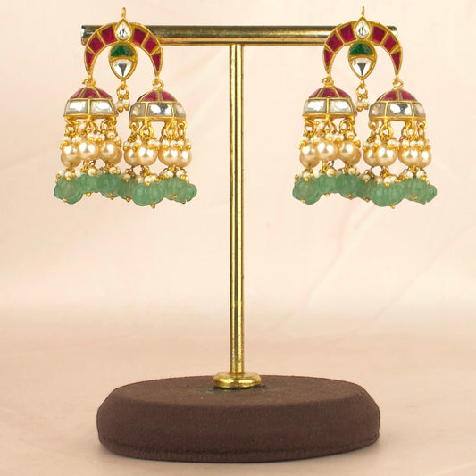 Unique 2 Butta Jadau Kundan Jhumki Earrings