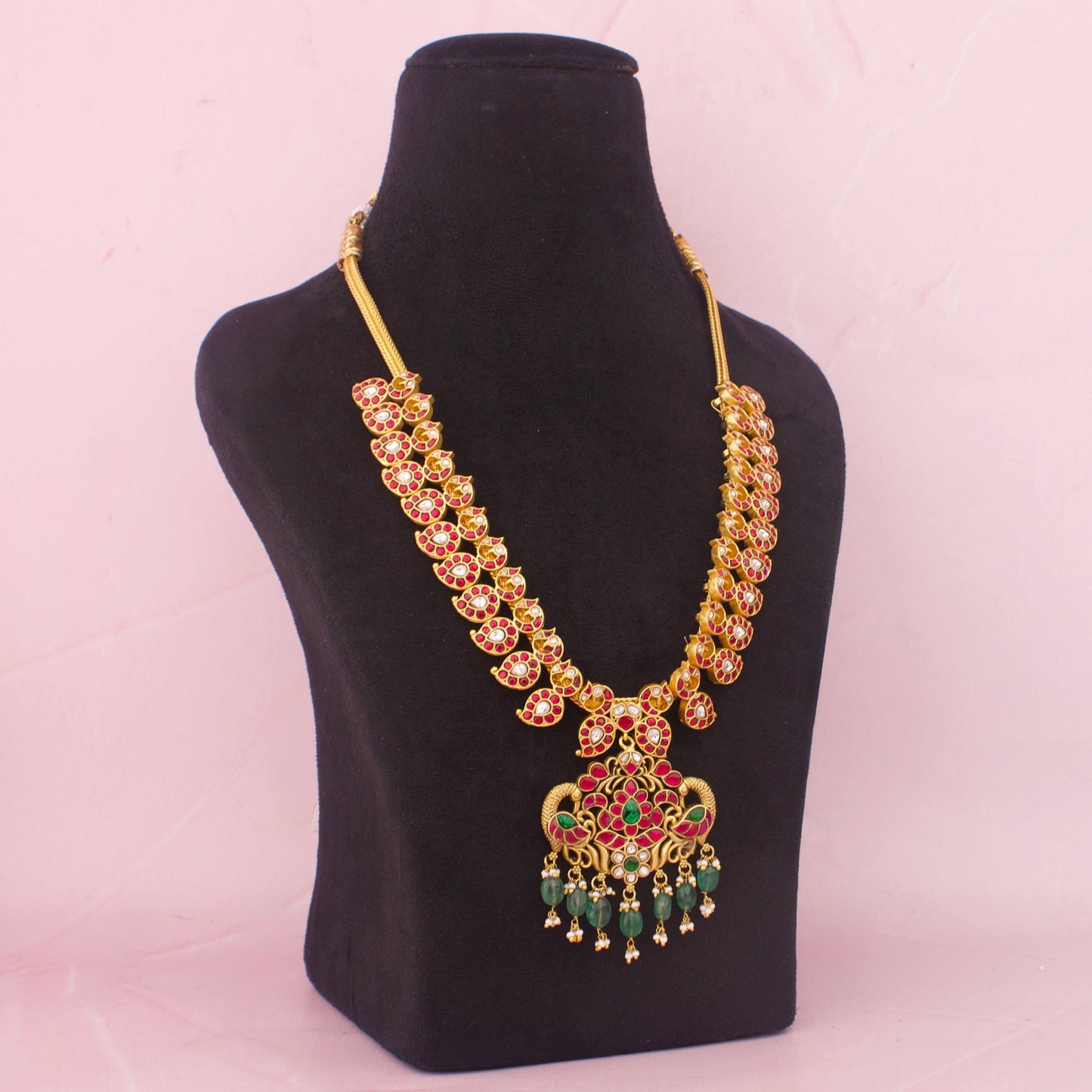 Traditional Mango Haram Necklace With Temple Style Pendant
