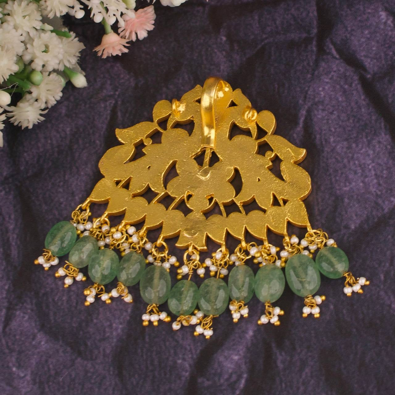 Gold Style Peacock Design Jadau Kundan Guttapusalu Pendant