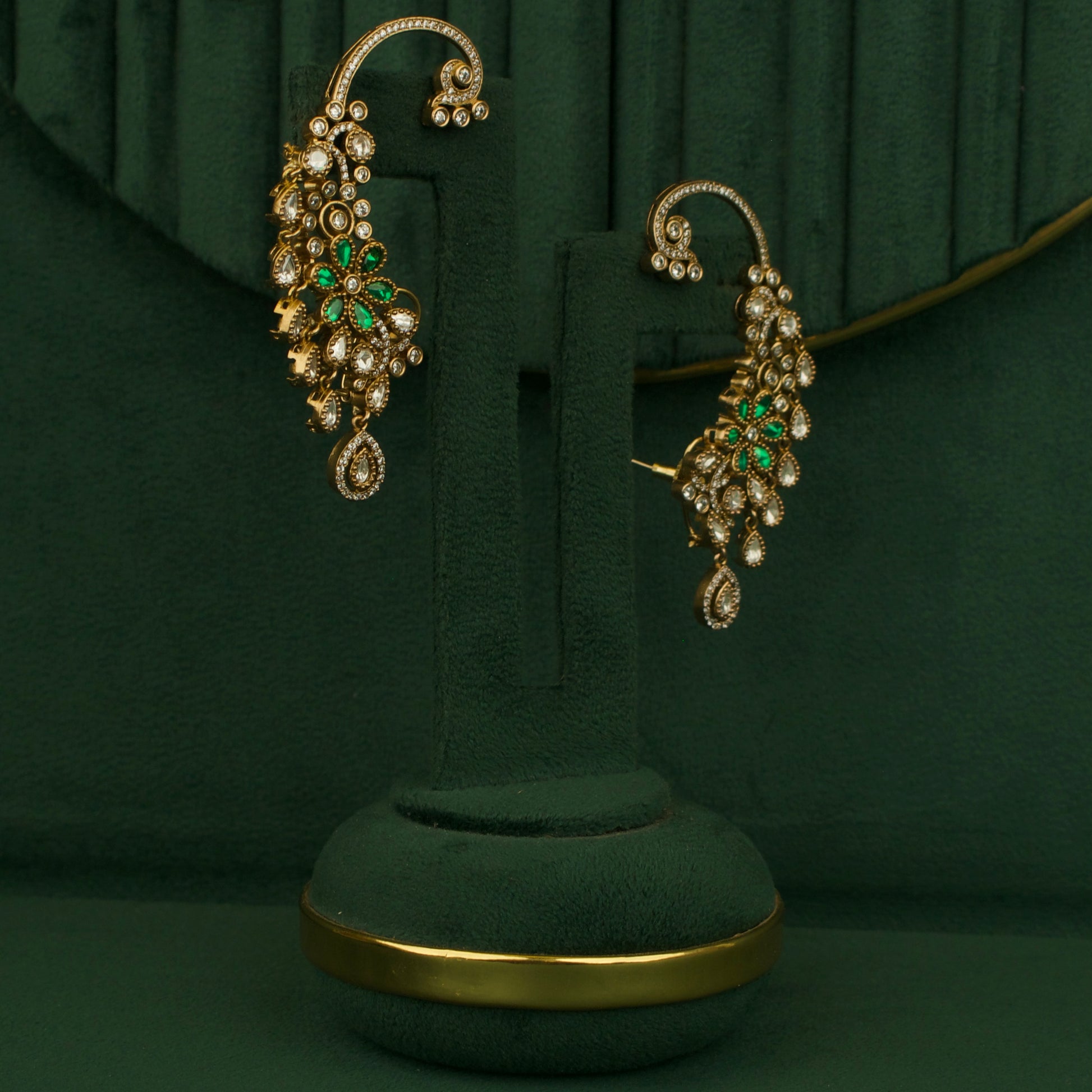 Refined Victorian Earcuff With peacock Floral Design