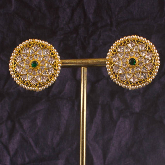 Floral Design Moissanite Polki Stud Earrings