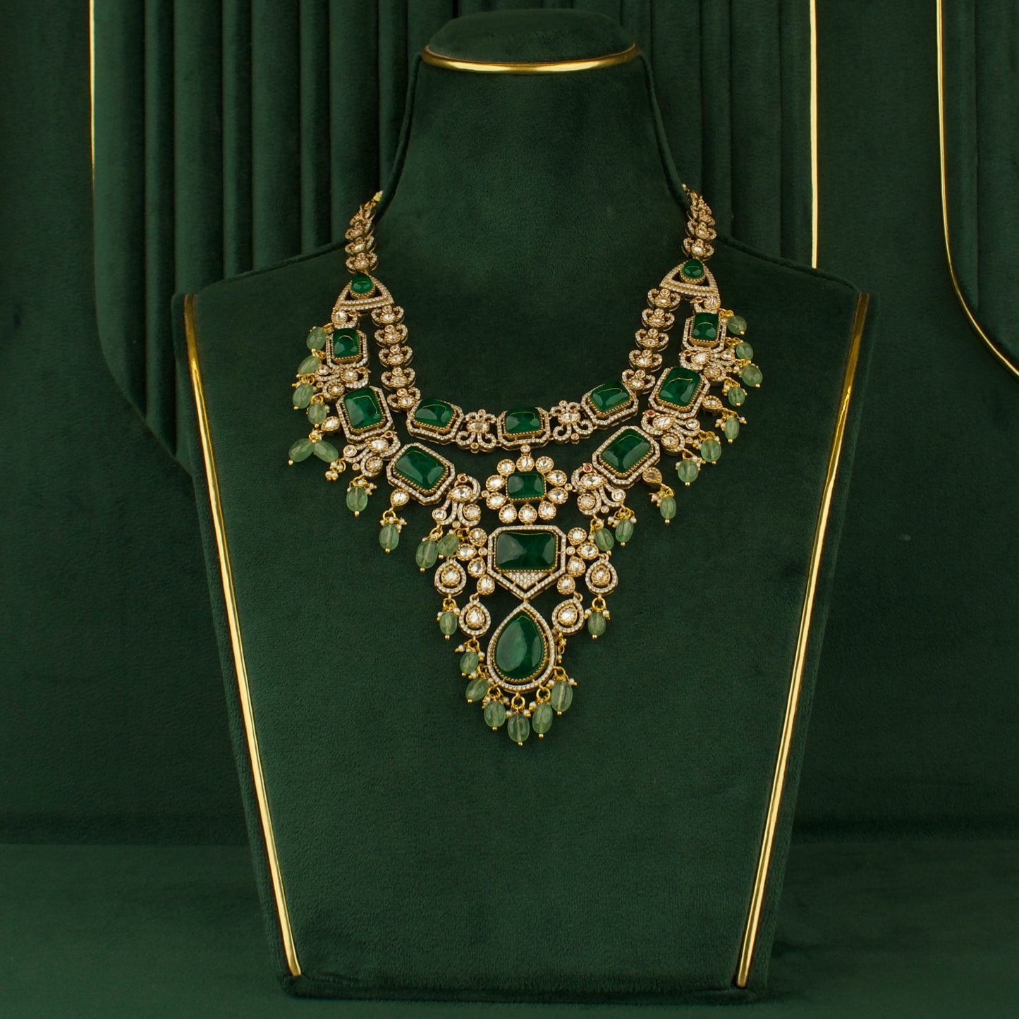 Graceful Double Layered Fusion Kundan & Polki Victorian Necklace Set