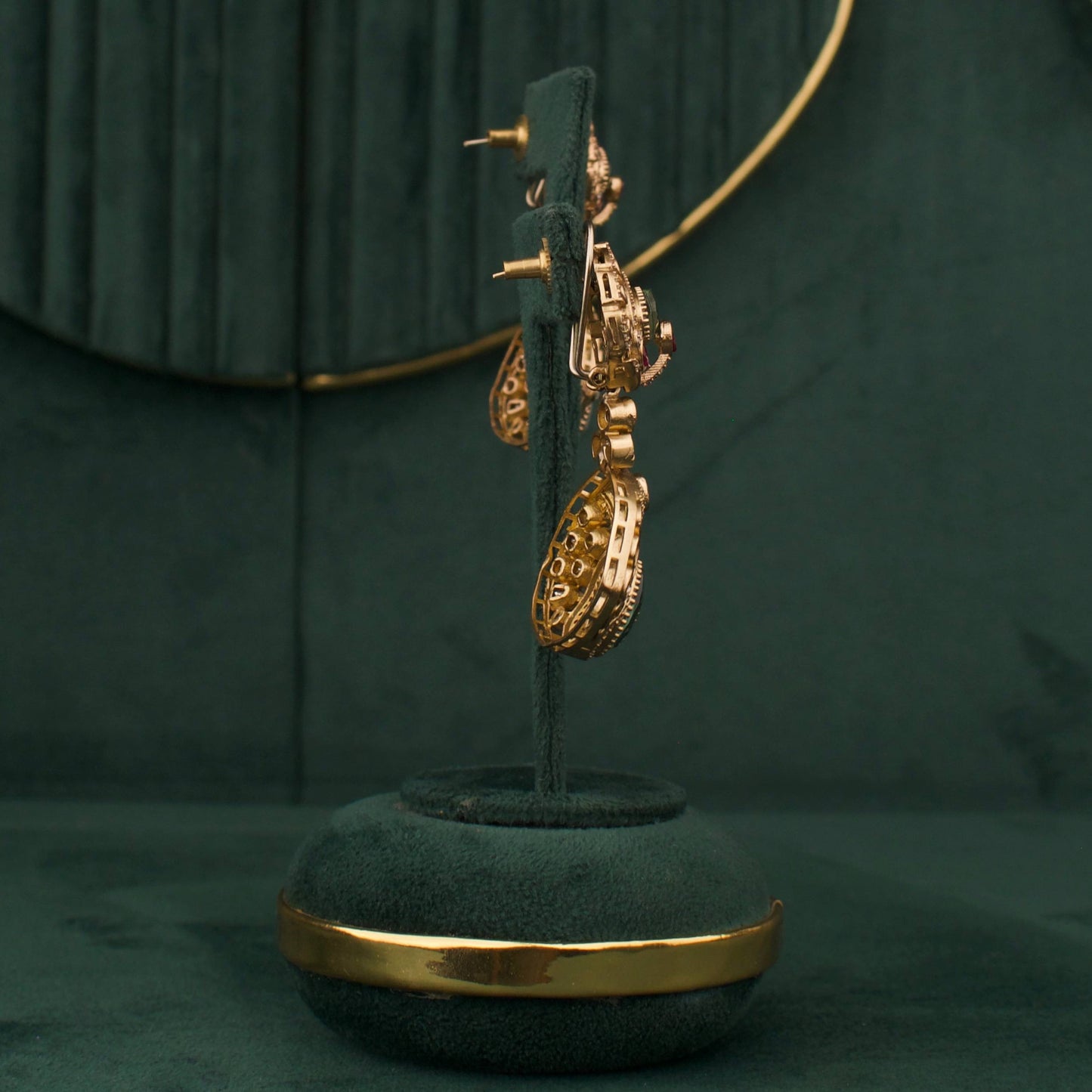 Victorian Ruby Emerald Polki Bridal Statement Necklace Set With Matching Earrings