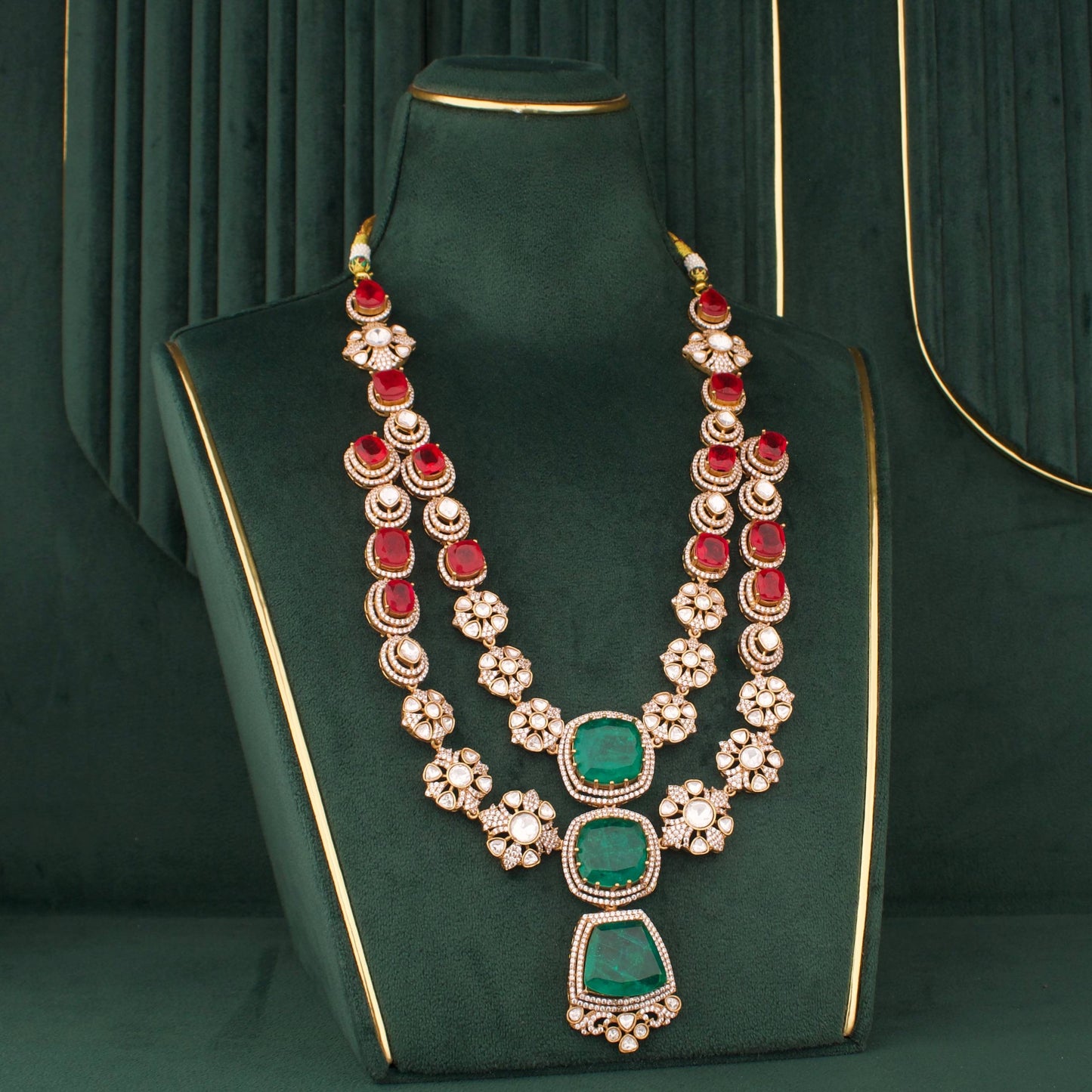 Designer Victorian Double Layer Necklace Set With Earrings