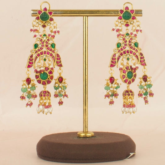 Bridal floral Peacock Design Jadau Kundan Chandbali with Beads