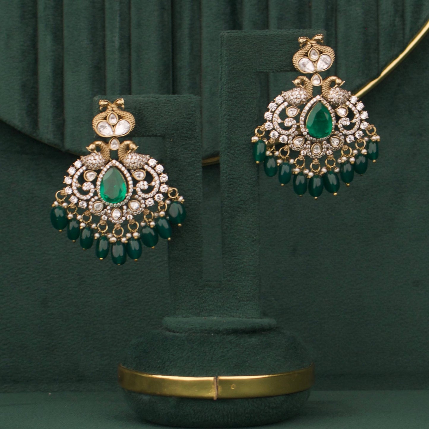 Designer Triple Layer Victorian Polki Necklace With Earrings
