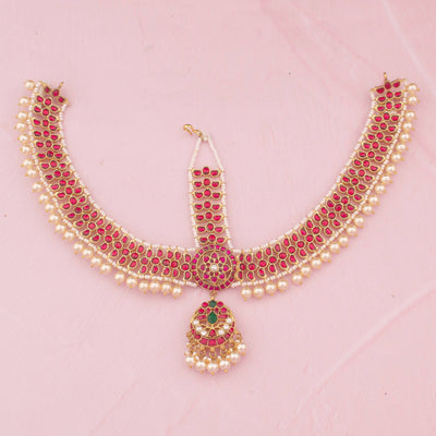 Elegant Bridal Jadau Kundan Mathapatti With Pearl Drops