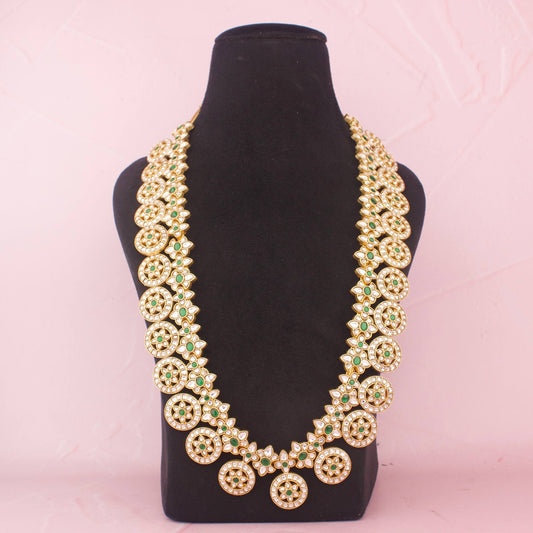Premium South Indian Bottumala Necklace With Green Stone Detailing