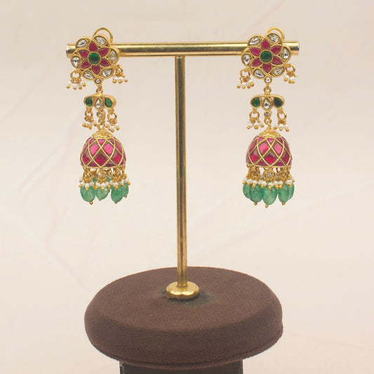 Floral Studded Jadau Kundan Jhumki Earrings