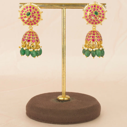 Gold Inspired Peacock Studded Jadau Kundan Jhumki earrings