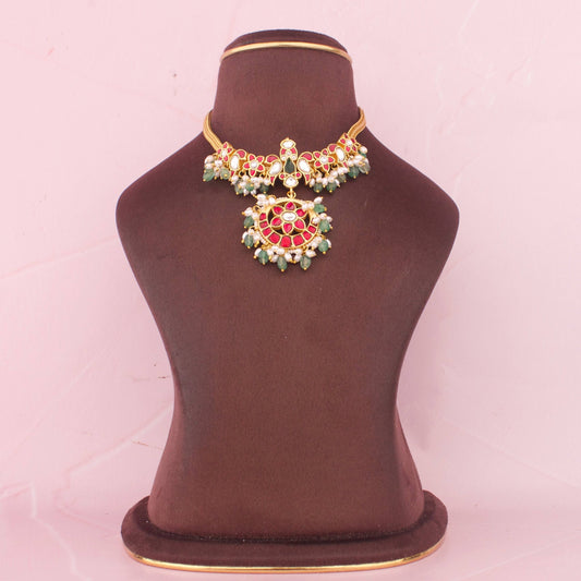Elegant Jadau Kundan Nantad Chain With Chand Design Pendant
