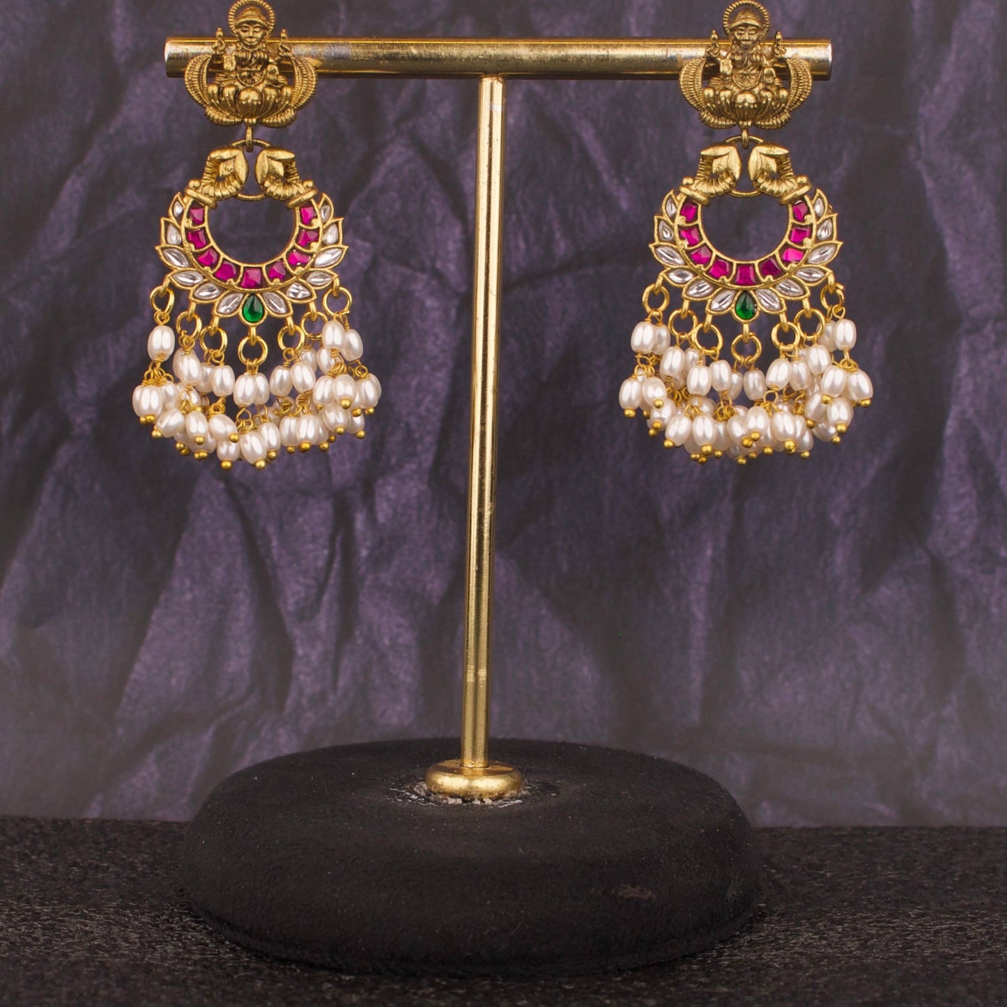 Dazzling Jadau Kundan Chandbali with Lakshmi Devi Design