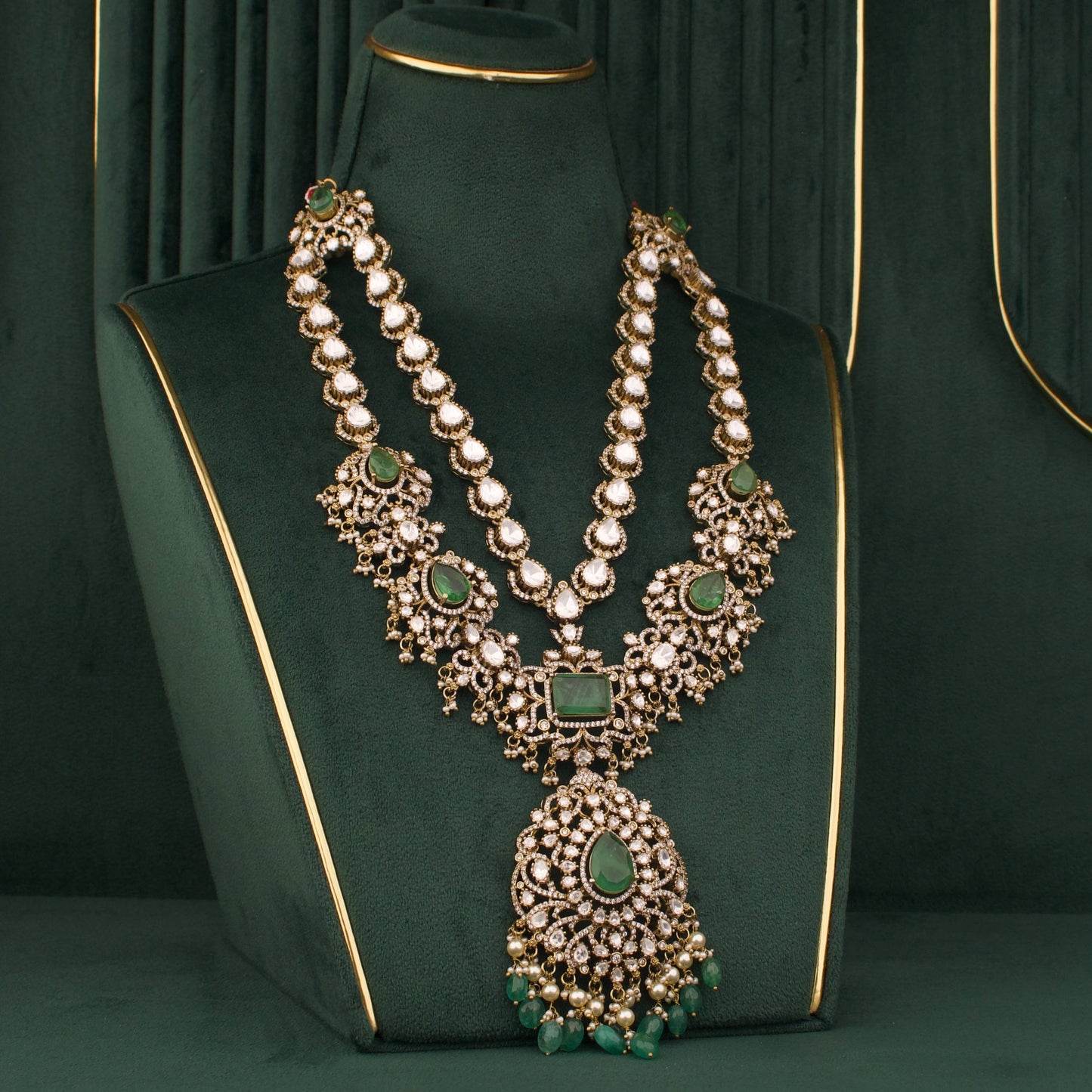 Grand Royal Victorian Polki Bridal Necklace With Matching Earrings