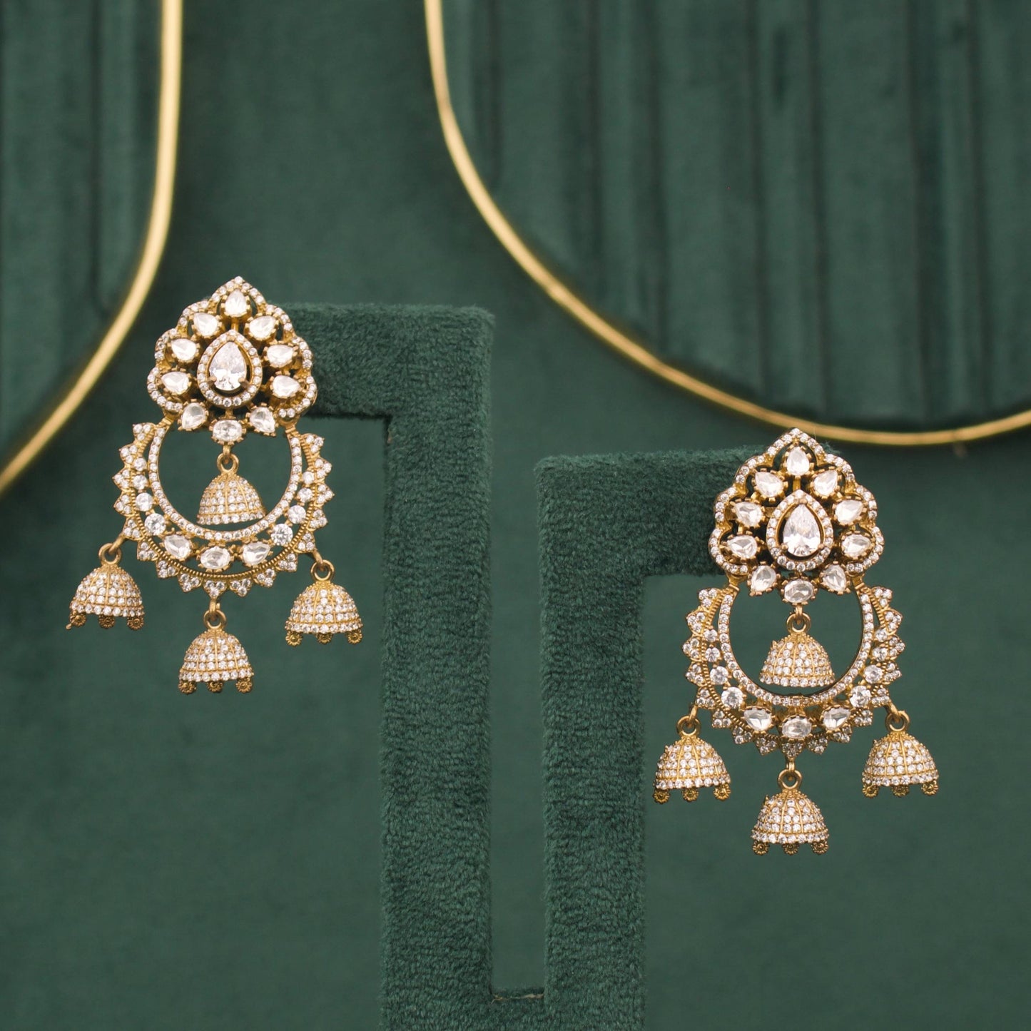 Victorian Polki Chandbali Earrings With Jhumka Drops