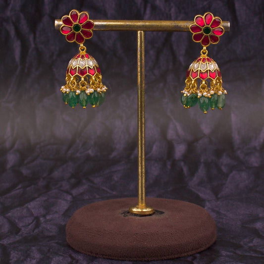 Small Size Floral Studded Jadau Kundan Jhumki Earrings