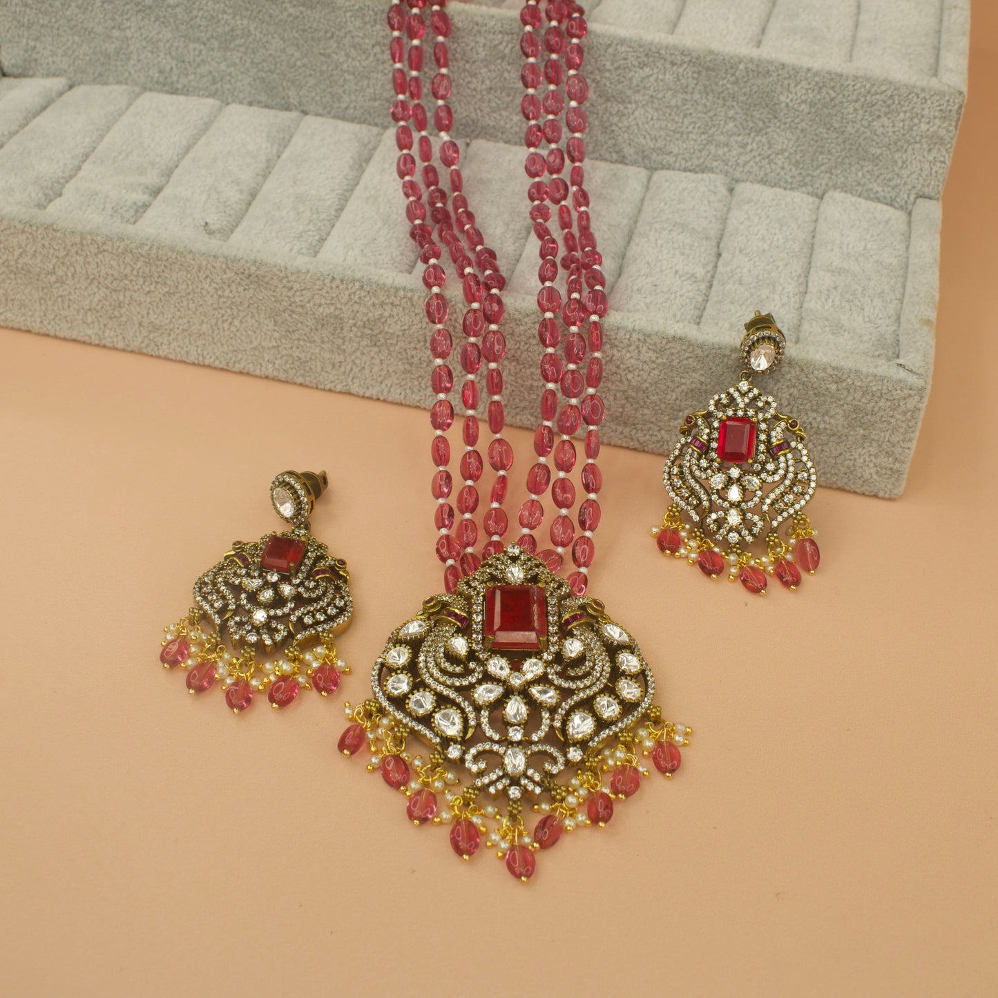 Victorian Elegance Necklace Set in Red and Purple with High quality Victorian finish