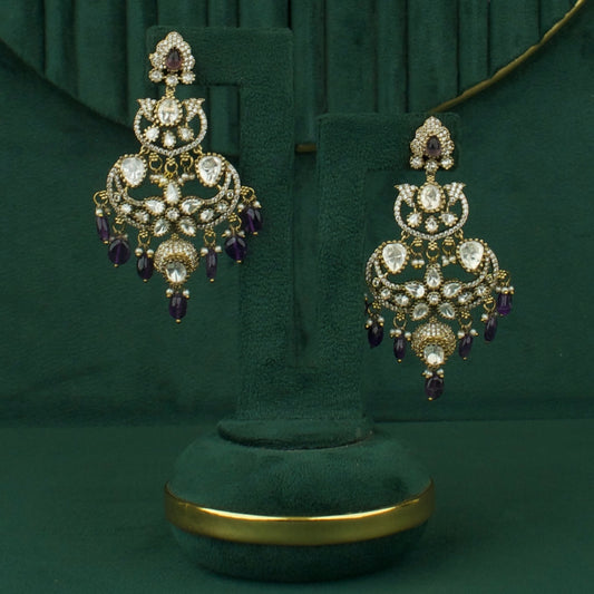 Floral Peacock Design Polki Mahanadi Victorian Chand Bali Earrings