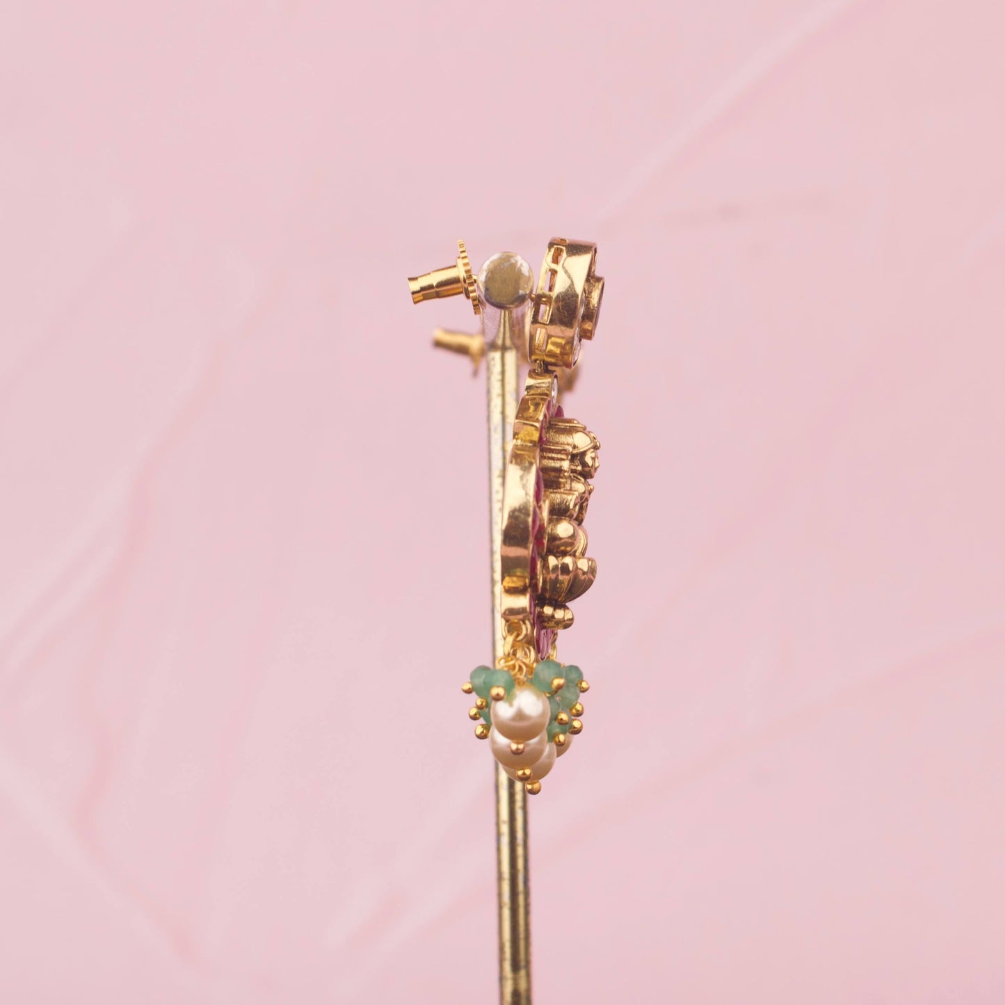 Designer Jadau Kundan Temple Necklace Set With Lakshmi Devi Pendant