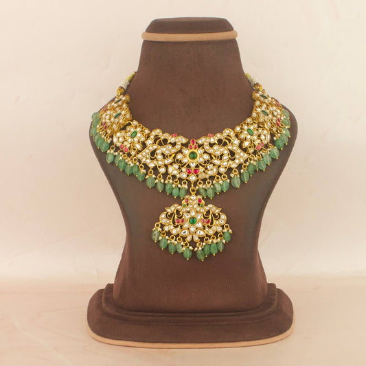 Bridal Jadau Kundan Necklace With Bead Hangings