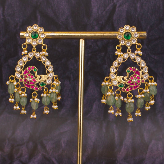 Floral Studded Jadau Kundan Chandbali Earrings