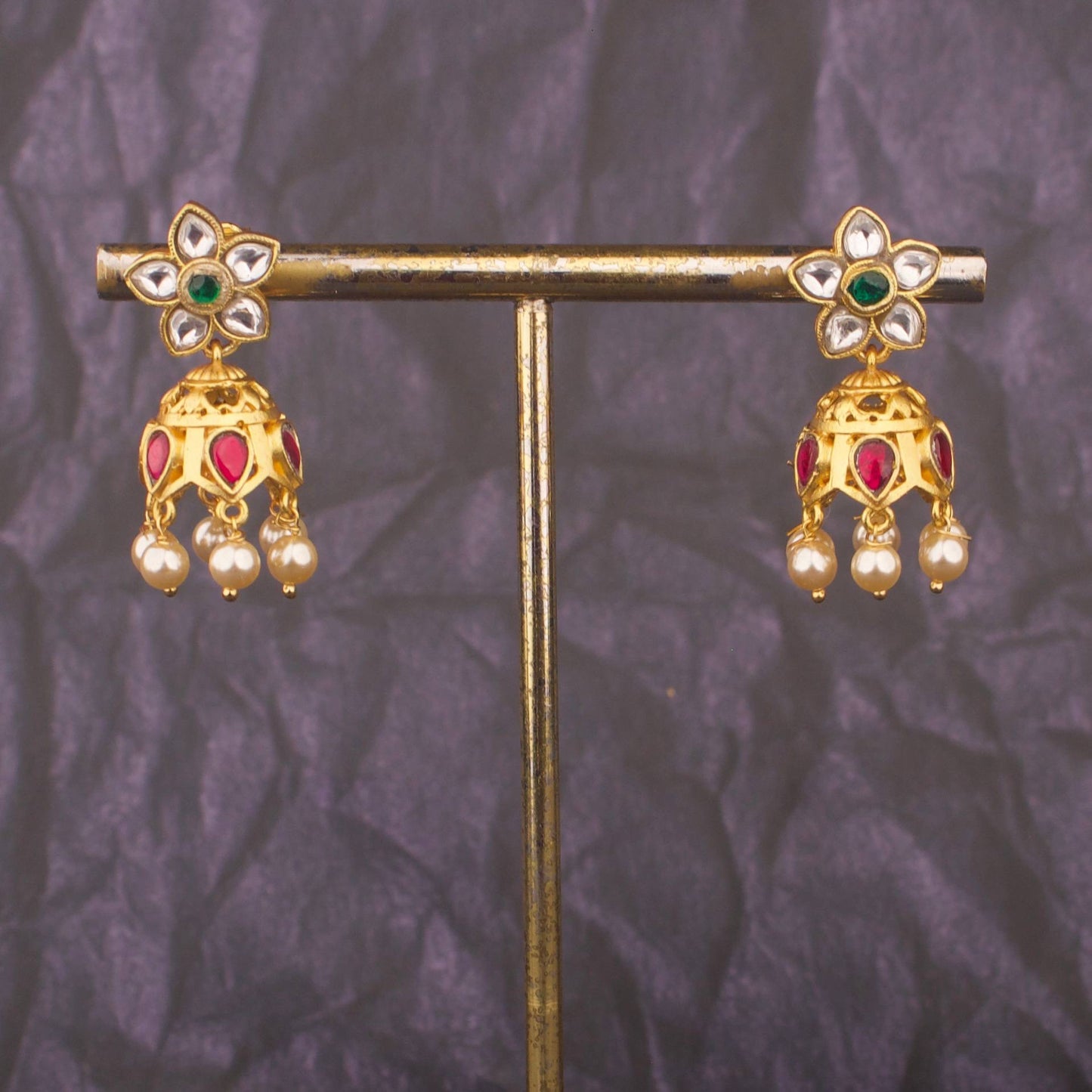 Mini Floral Design Jadau Kundan Jhumki Earrings