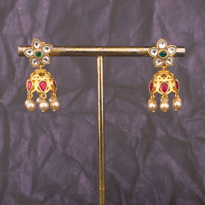 Mini Floral Design Jadau Kundan Jhumki Earrings