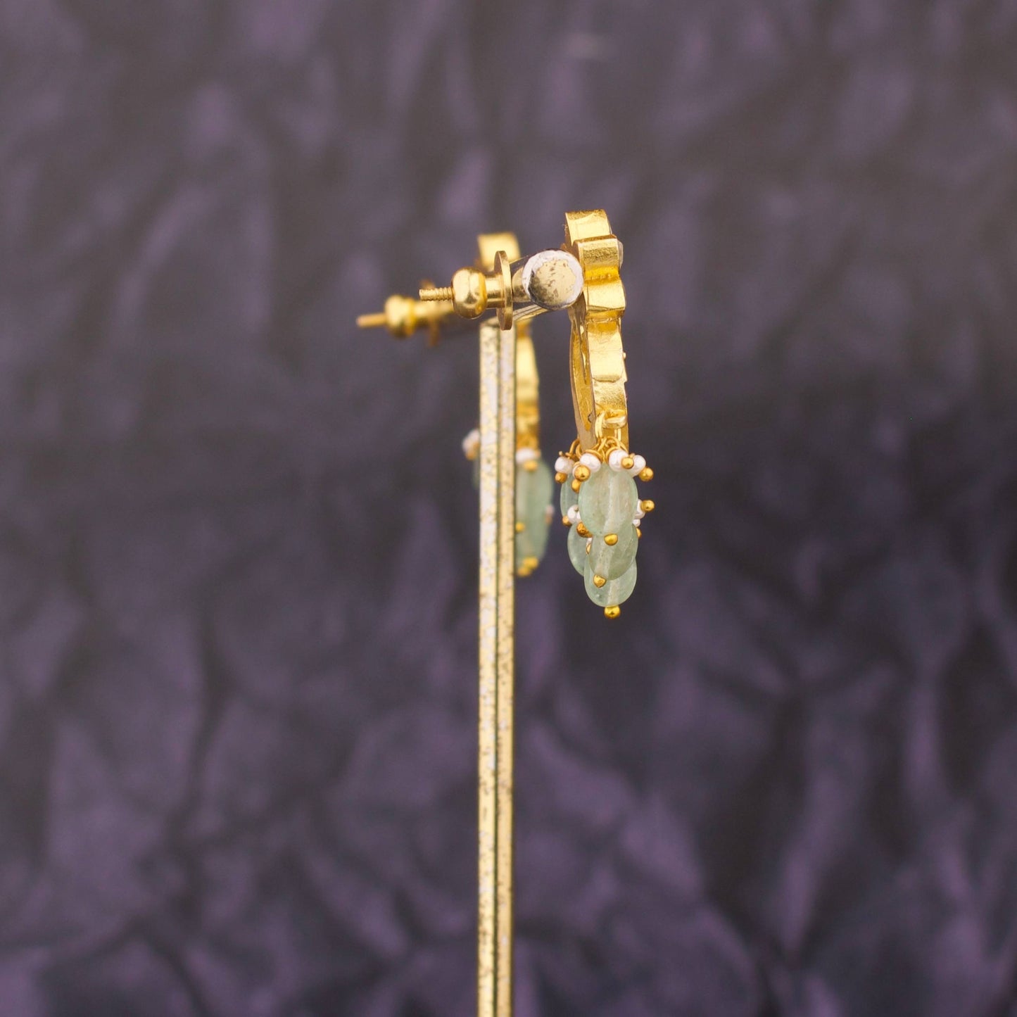 Attractive  Floral Studded Jadau Kundan Earrings - Alternate View 1