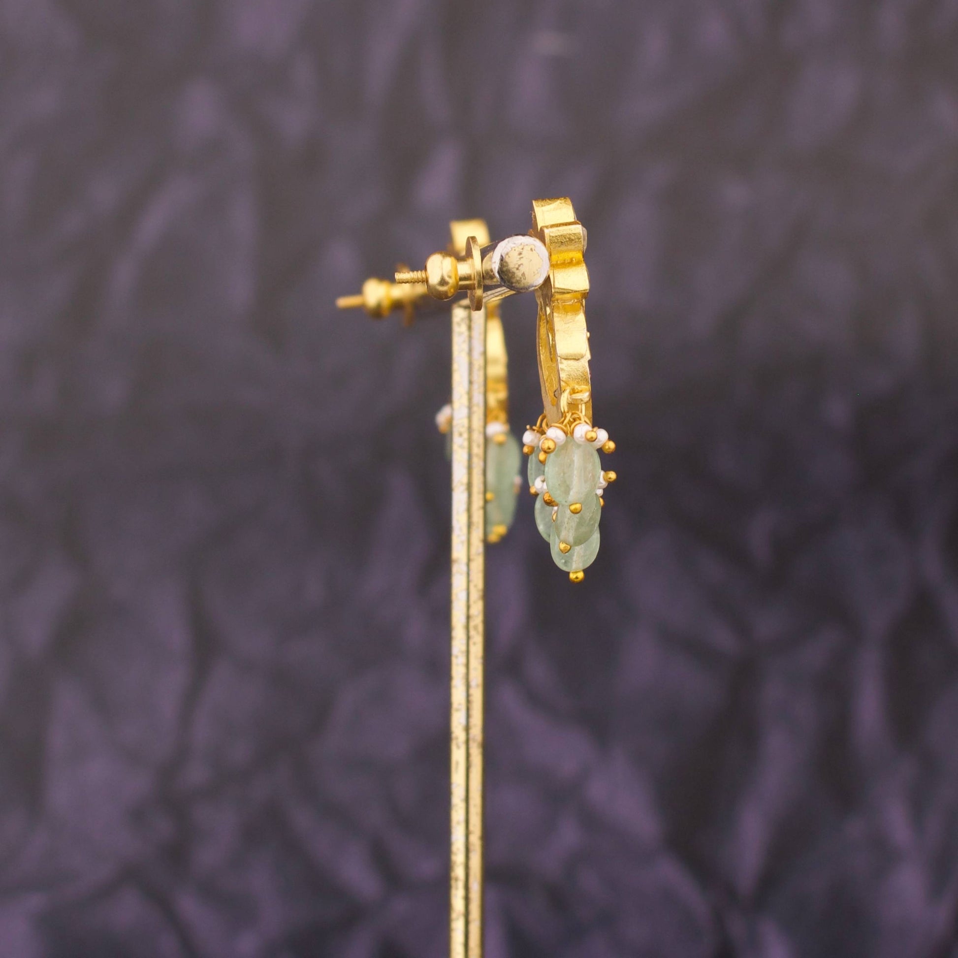 Attractive  Floral Studded Jadau Kundan Earrings - Alternate View 1