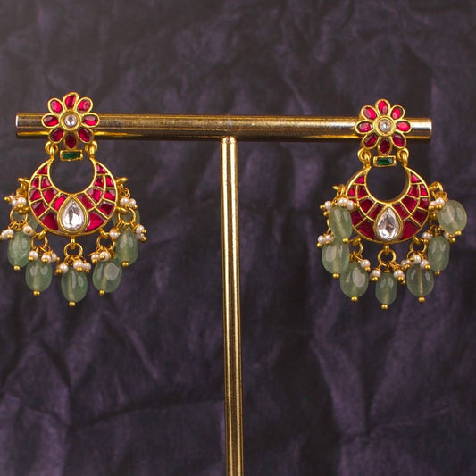 Small Floral Design Studded Jadau Kundan Chandbali Earrings