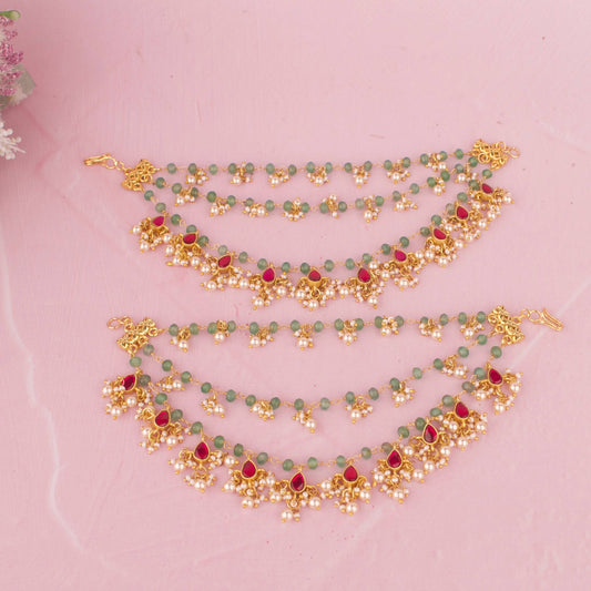 Graceful Jadau Kundan Ear Chain With Pearl Hangings
