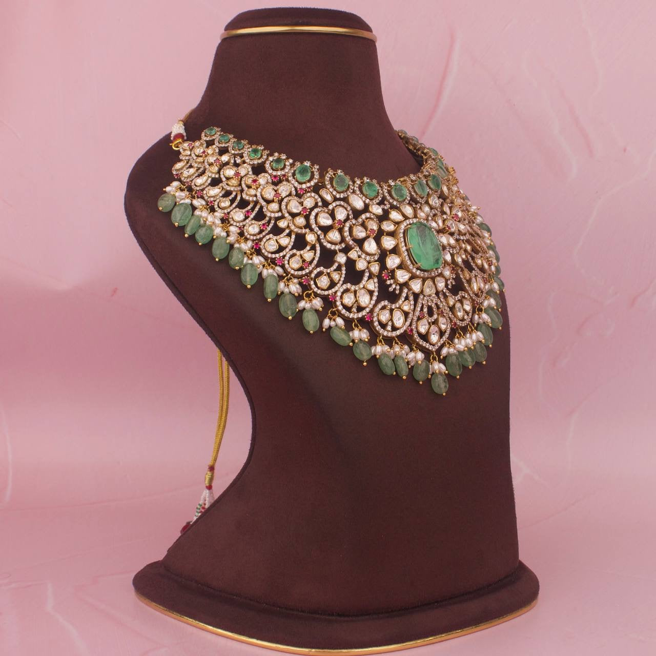 Hand-Crafted Bridal Moissanite Polki Choker Made In Pure 925 Silver