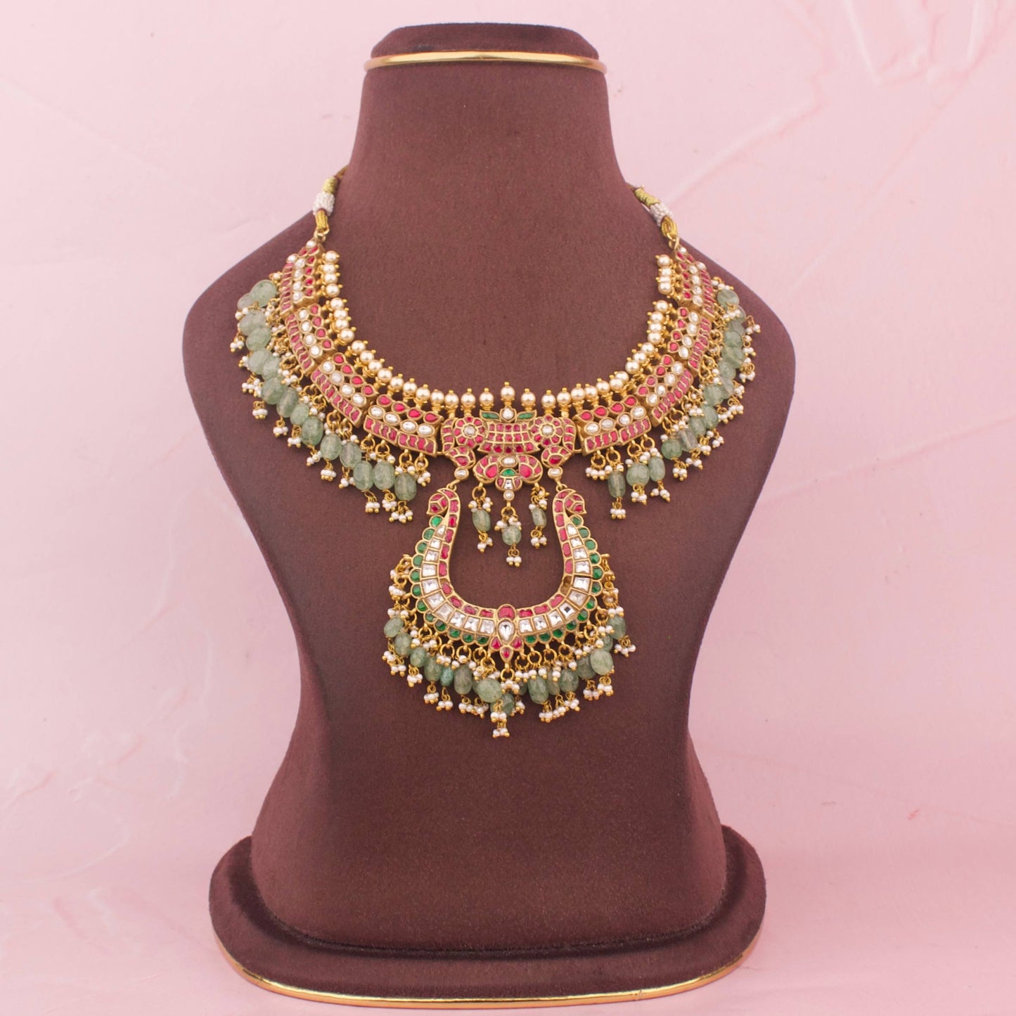 Bridal Chand Bali Design Jadau Kundan Short Necklace