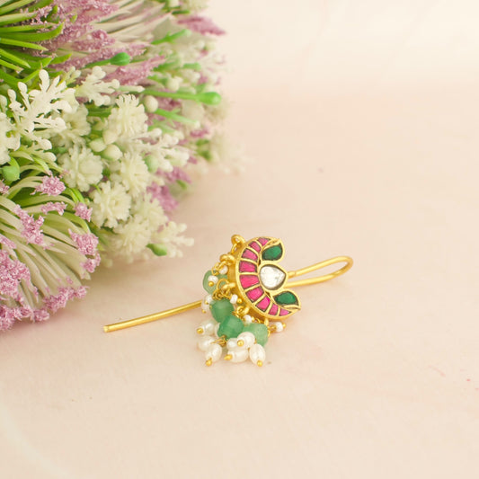 Refined Jadau Kundan Hairpin With Beads Hangings