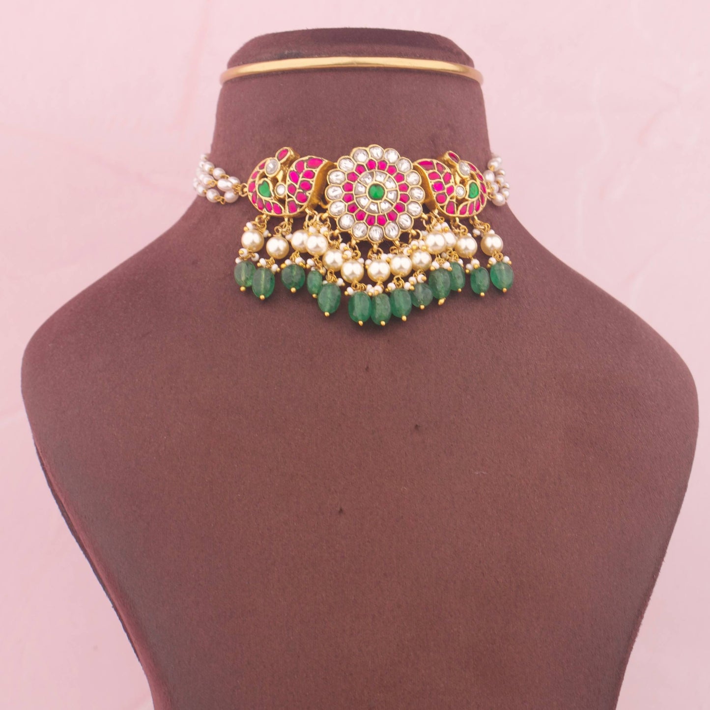 Elegant Jadau Kundan Choker With Pearl Hangings