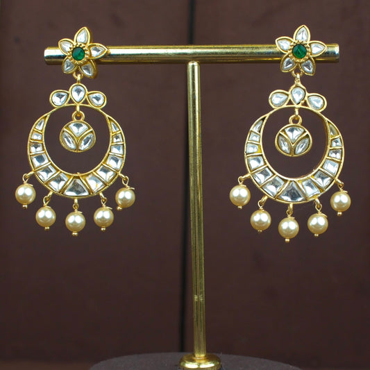 Flower studded Jadau Kundan Chandbali Earrings