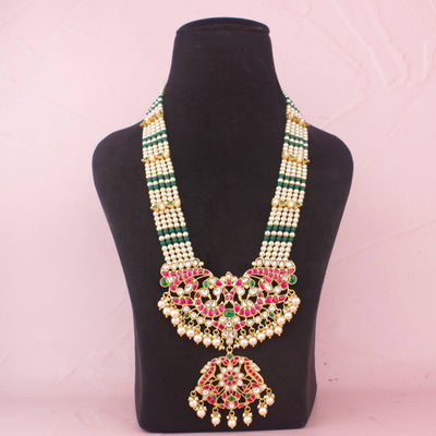 Graceful Multi Layer Pearl Mala With Peacock Pendant