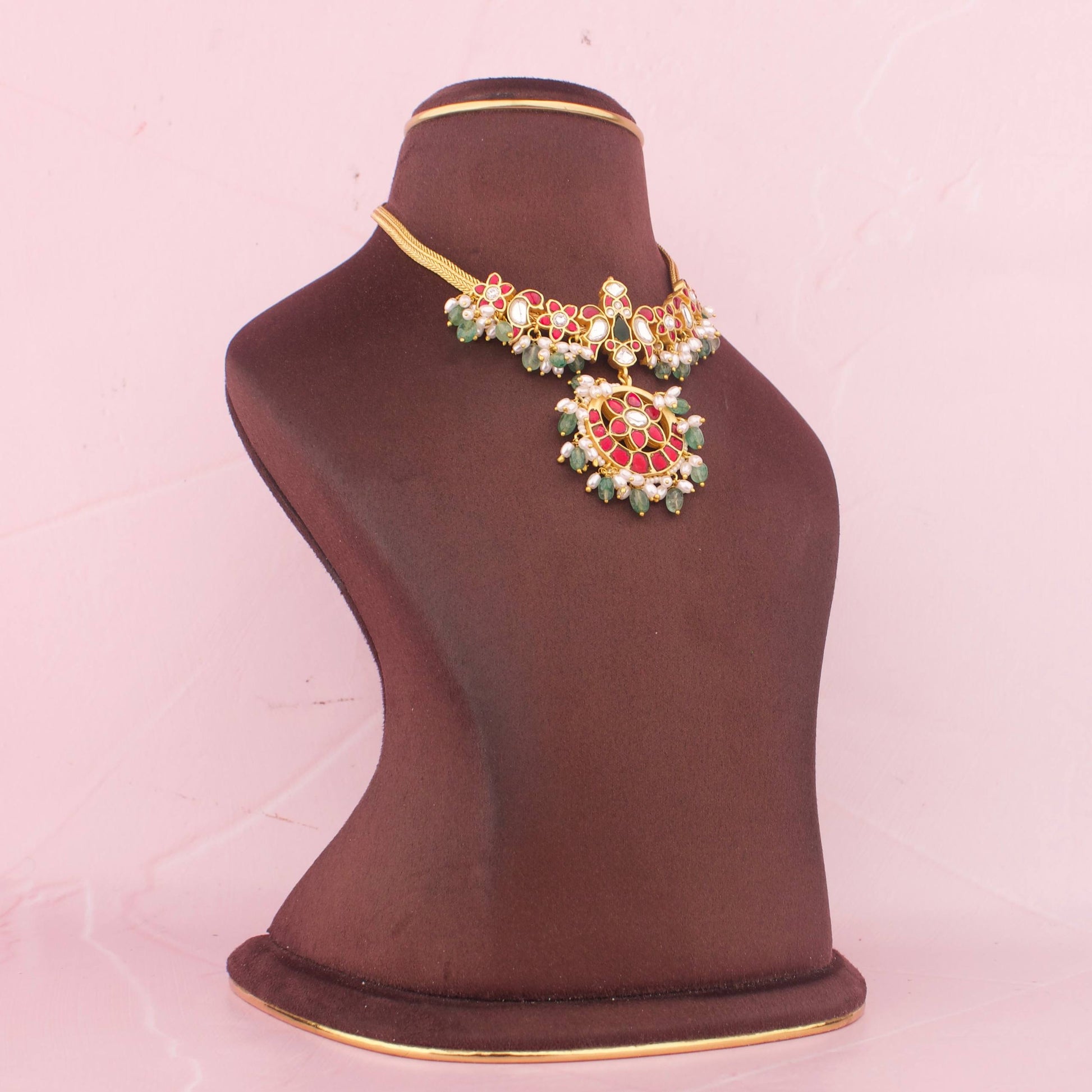 Elegant Jadau Kundan Nantad Chain With Chand Design Pendant - Alternate View 1