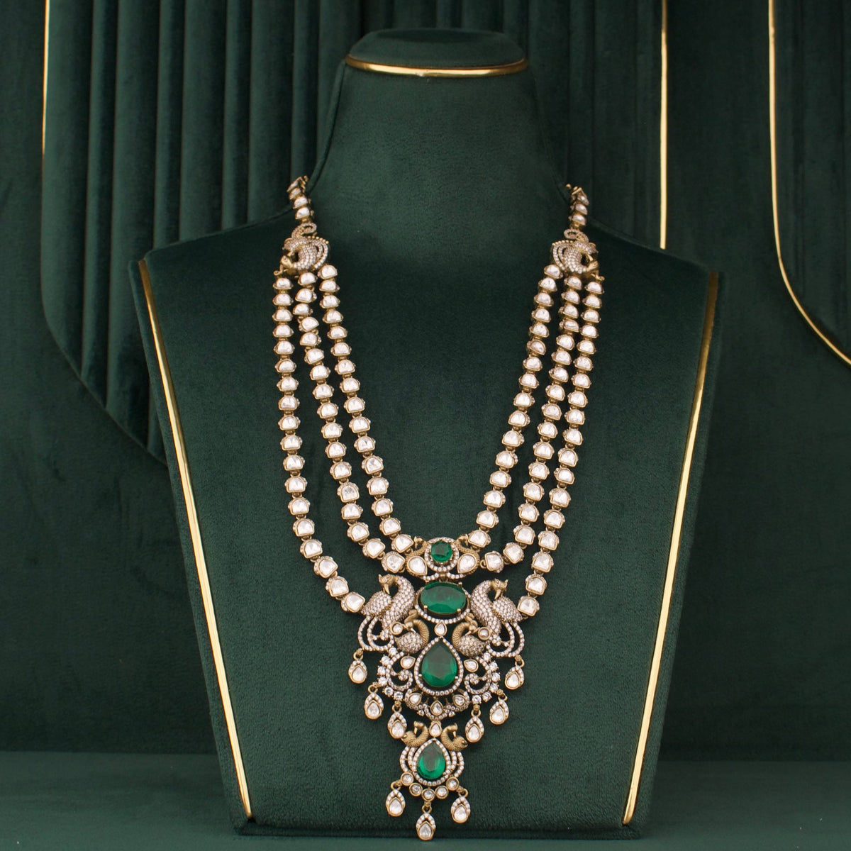 Handcrafted detail view of Grand Layered Victorian Polki Set With Matching Earrings jewelry piece