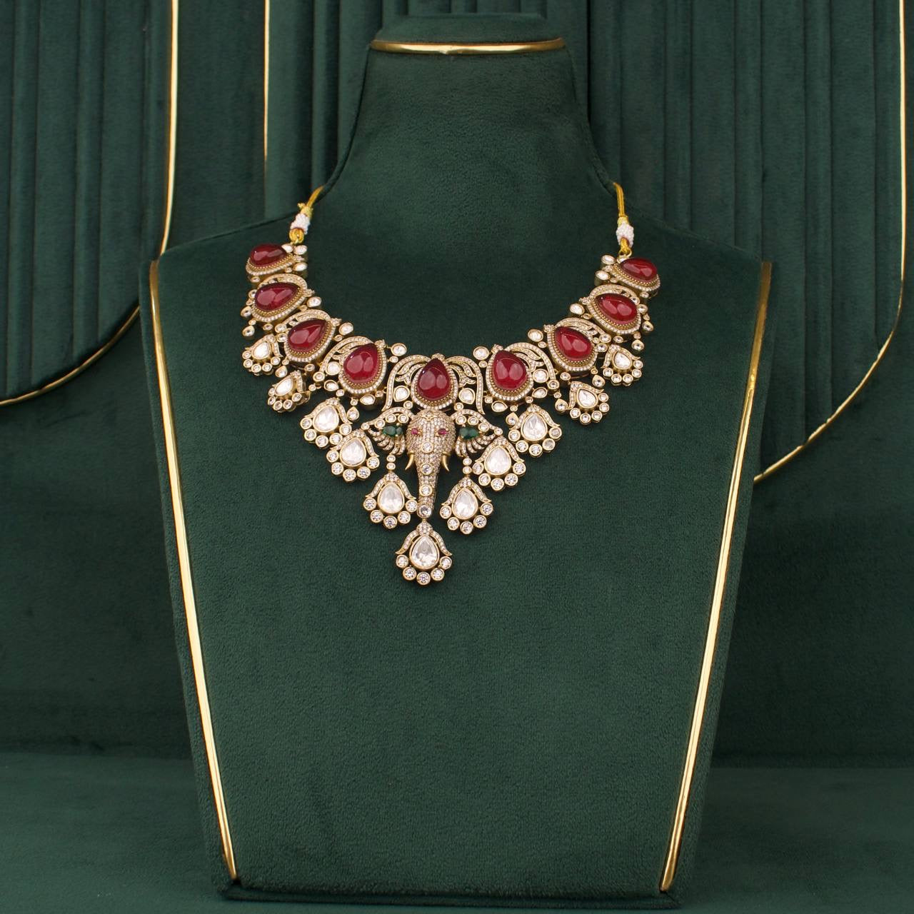 Bridal Victorian Polki Necklace Set With Matching Earrings