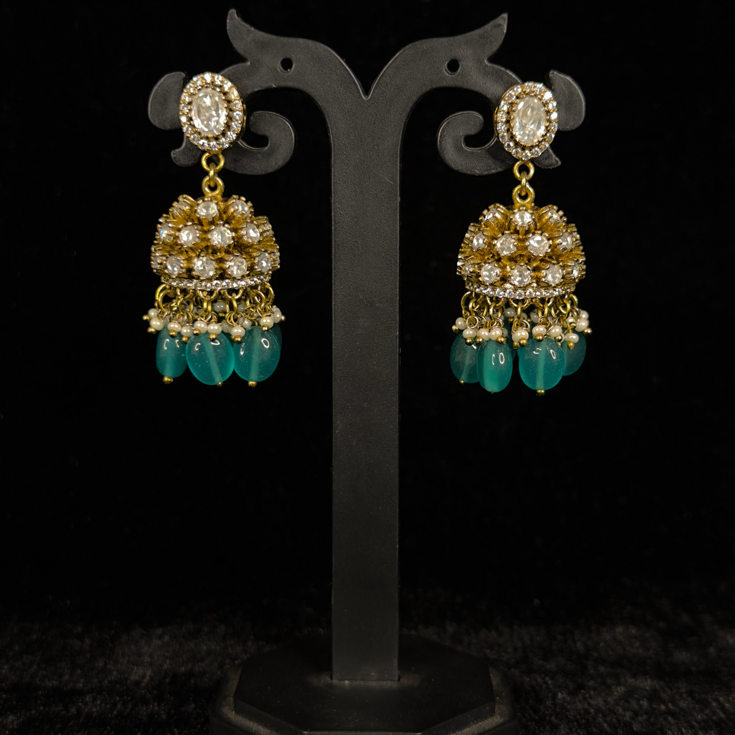 One Line Victorian polki Necklace with Jhumkas