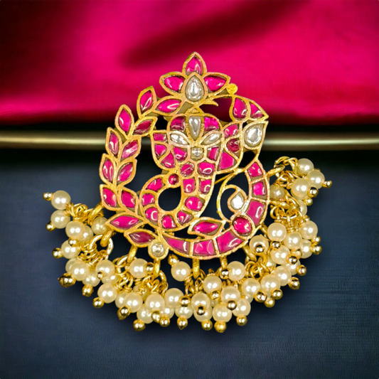 Majestic Ganesha-Inspired Jadau Kundan Pendant In Red Colour with 22k gold plating This product belongs to Jadau Kundan jewellery category 