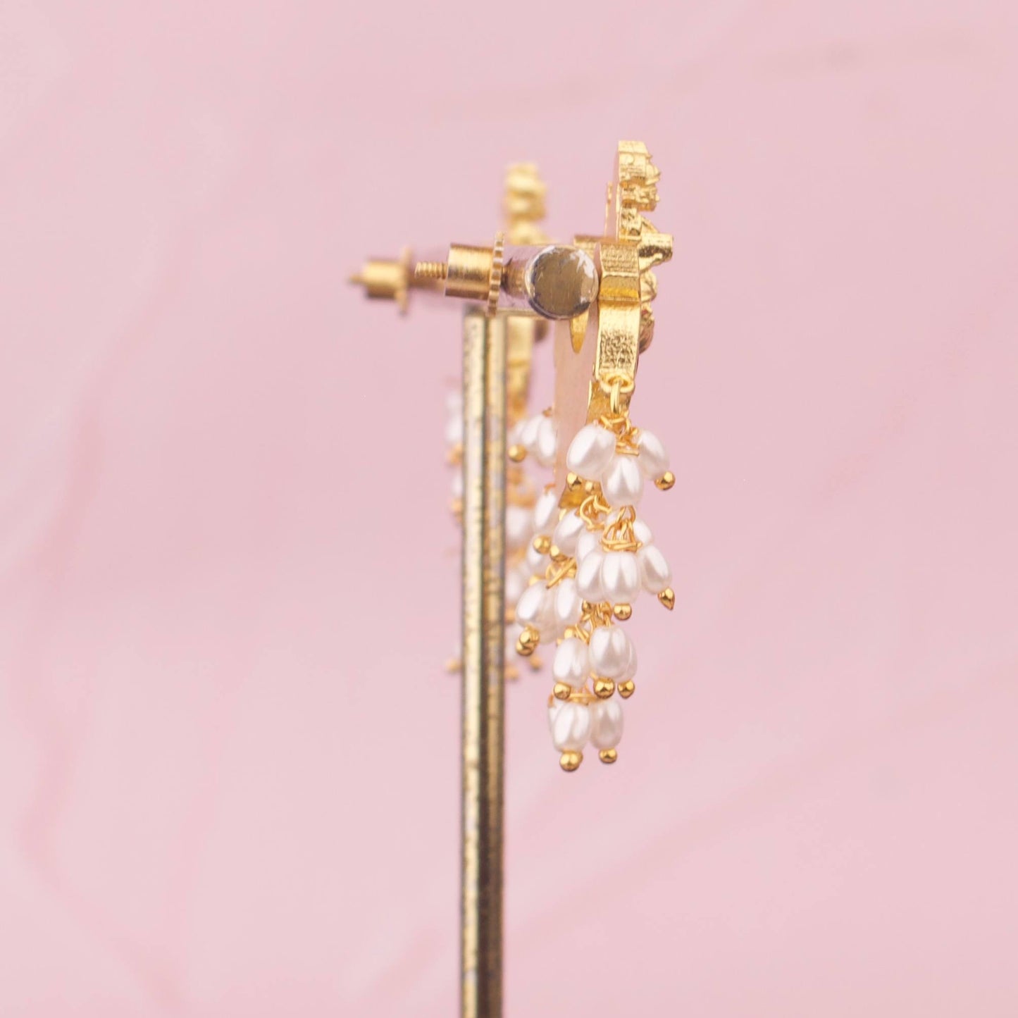 Grand Jadau Kundan Necklace Set With Pearl Hangings With Matching Earrings